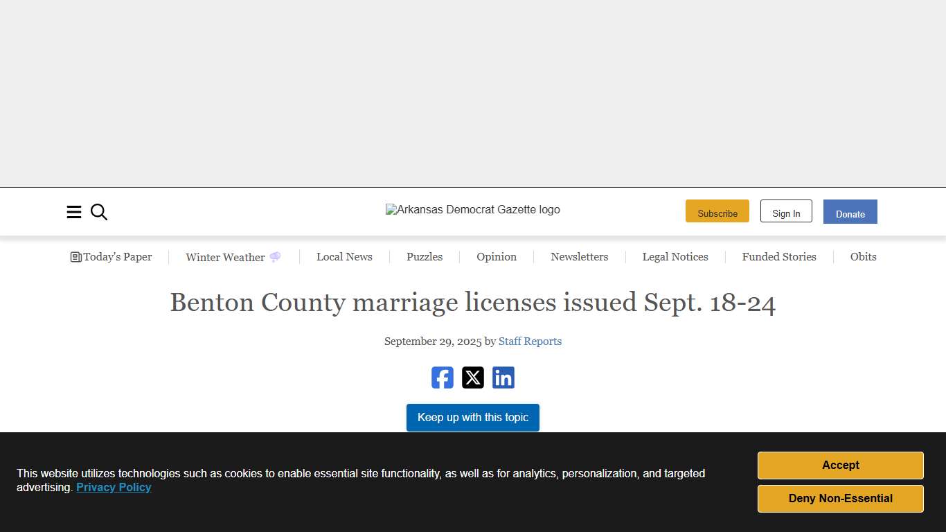 Benton County marriage licenses issued Sept. 18-24 The Arkansas Democrat-Gazette - Arkansas' Best News Source