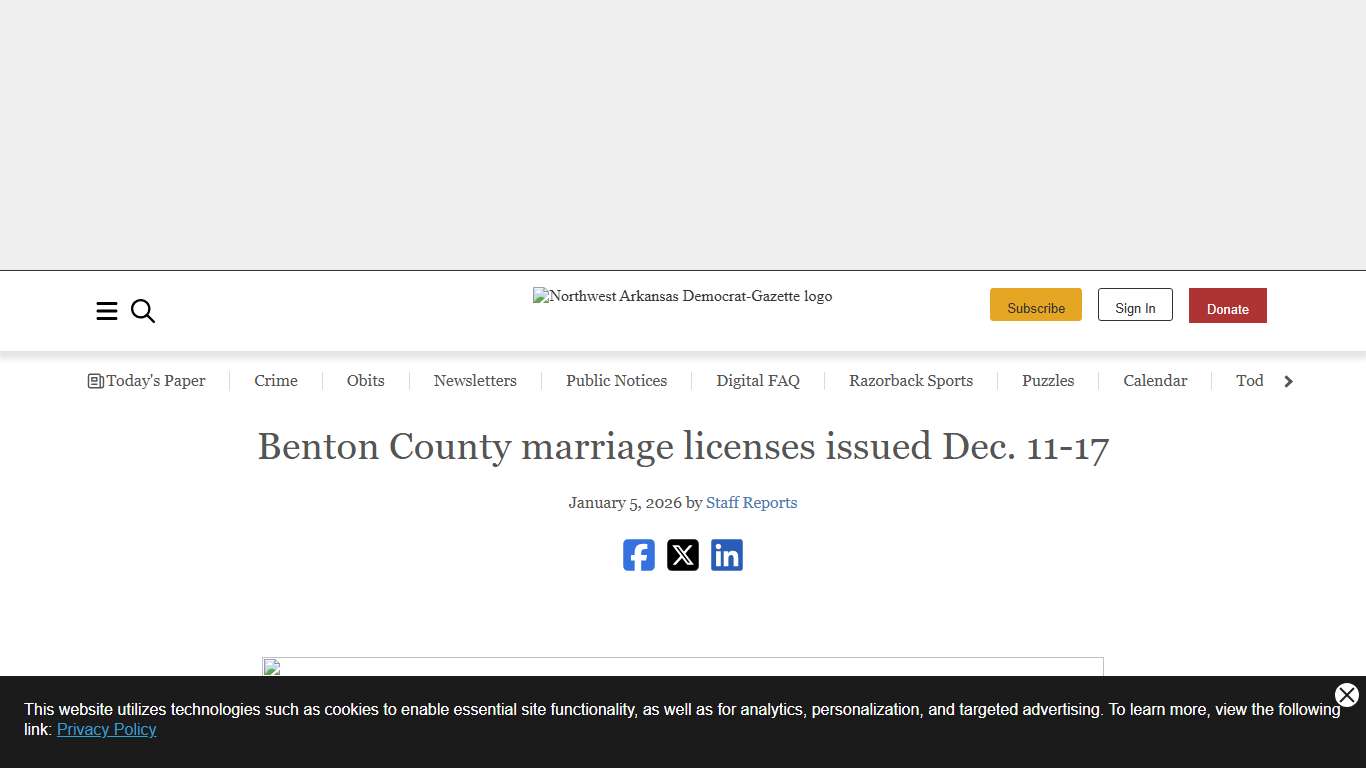 Benton County marriage licenses issued Dec. 11-17 Northwest Arkansas Democrat-Gazette